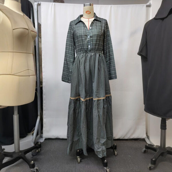 bf2dcd30-58da-4ccb-9473-768d0f75d5b8-1.jpeg Women's Striped Maxi Dress, Lapel Collar Button Front Long Sleeve A-Line Dress For Camping And Vacation