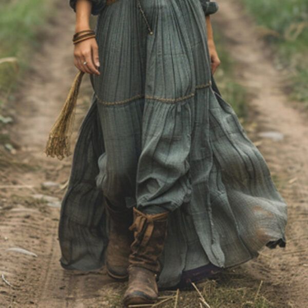 c84e0cec-cc64-49e5-9780-2ff585255062-1.jpg Women's Striped Maxi Dress, Lapel Collar Button Front Long Sleeve A-Line Dress For Camping And Vacation